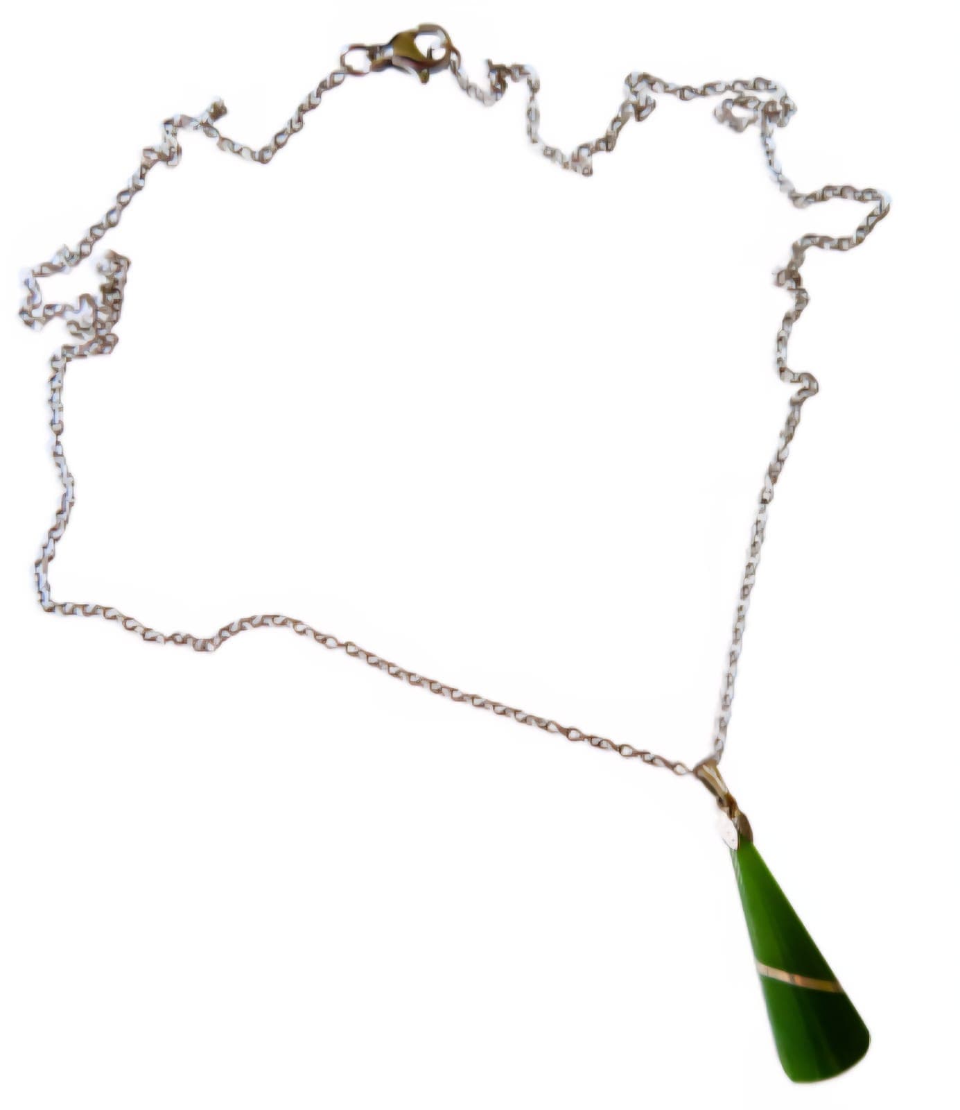 NZ Greenstone with Silver Thread set in Silver  Pendant — view 1