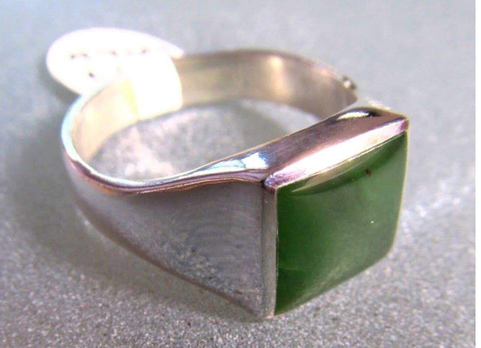 Classic Square NZ Greenstone Ring — view 1