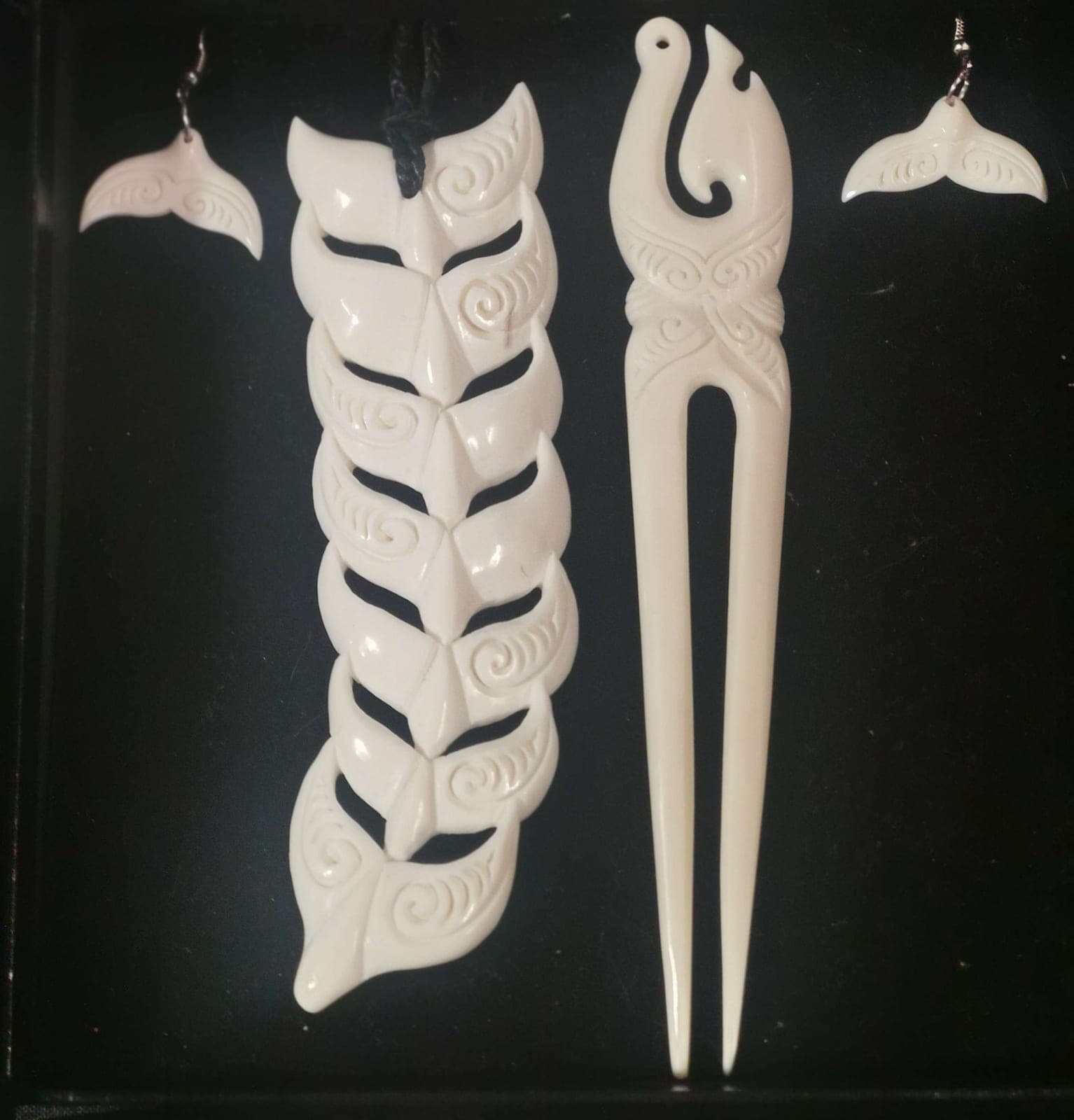 Whale Tail Earring & Pendant Set with Heru — view 1
