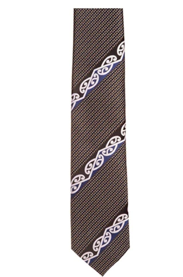 Grey Māori Necktie with blue — view 1