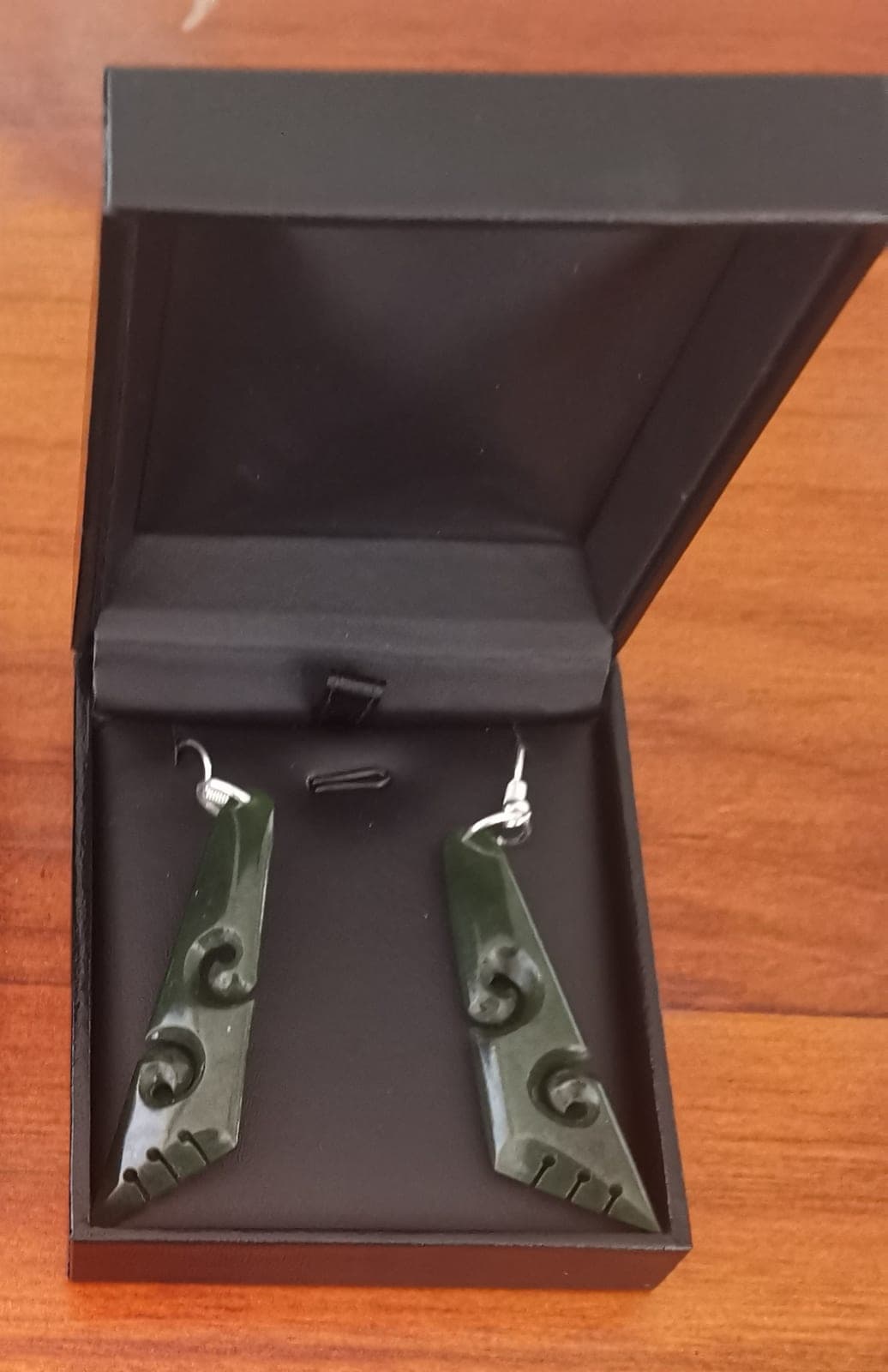 Greenstone Koru Pointed Earrings — view 1