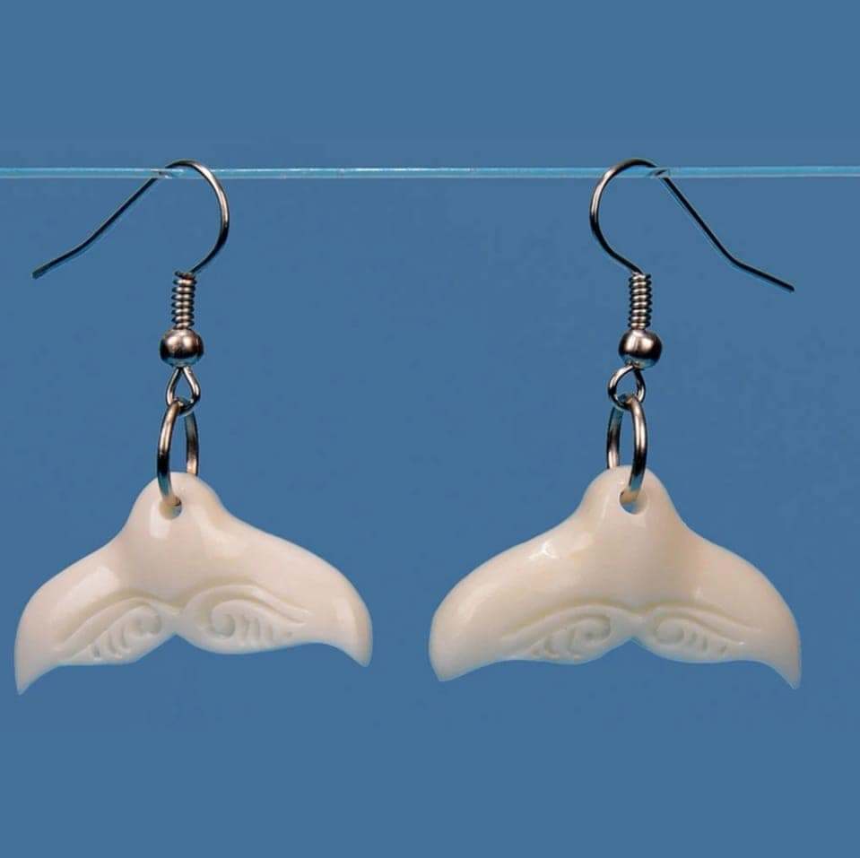 Bone Whale Tail Earrings — view 1