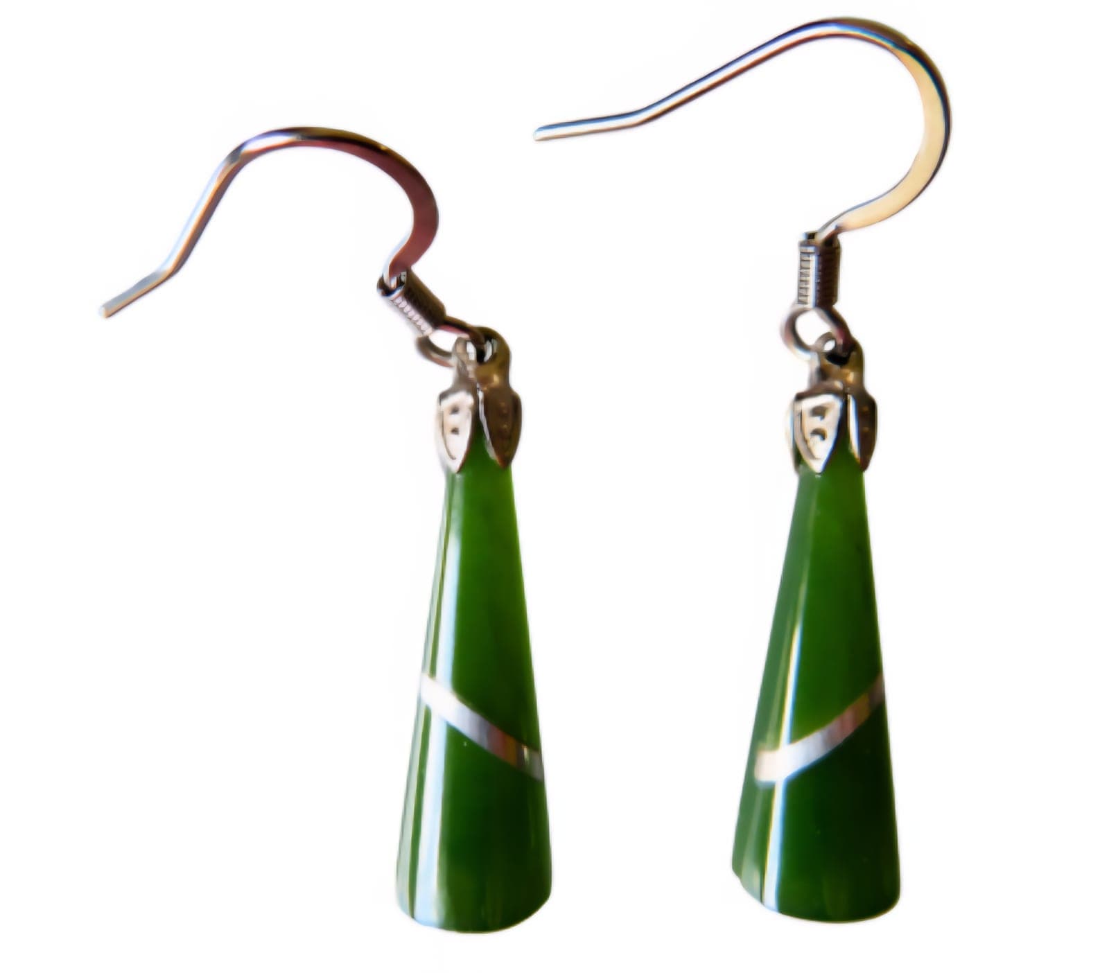 NZ Greenstone Earrings with Silver Thread — view 1
