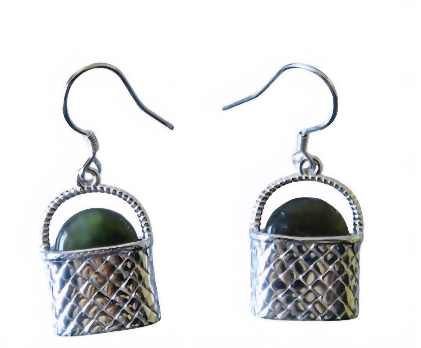 Sterling Silver and NZ Greenstone Kete Earrings — view 1