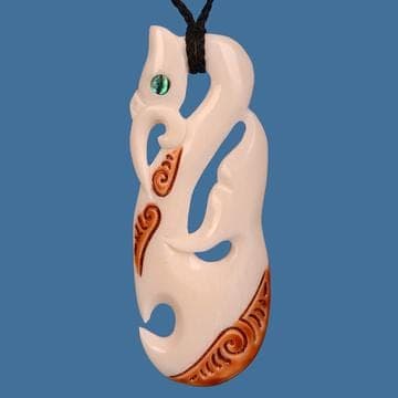 Bone Manaia with Whale Tail and Stain Pendant — view 1