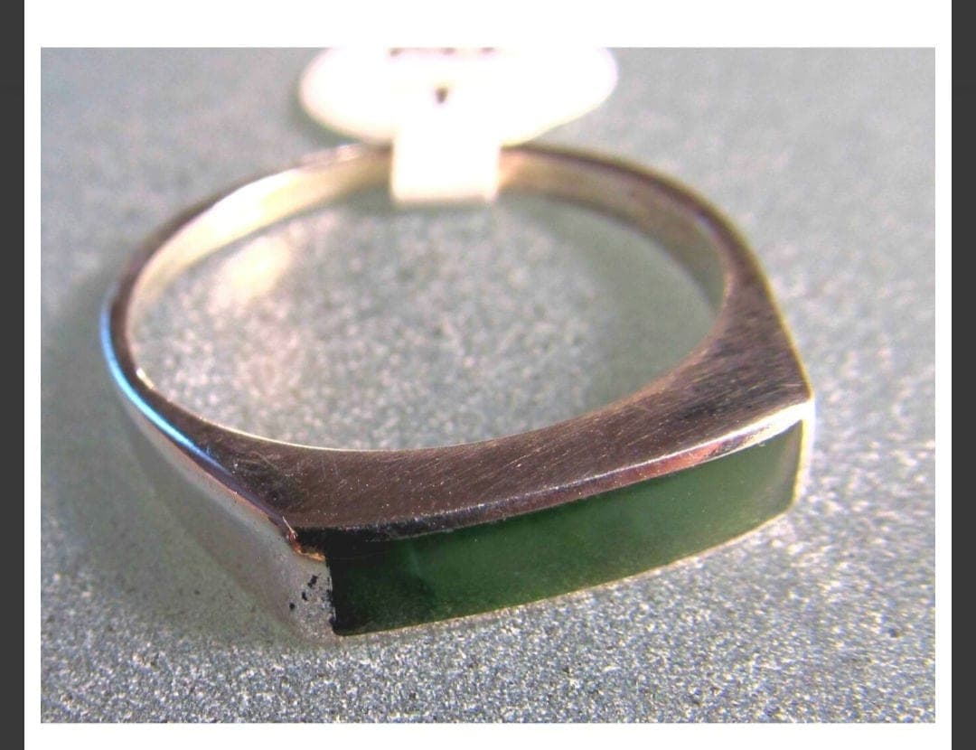 Slim Greenstone Rectangular Ring — view 1