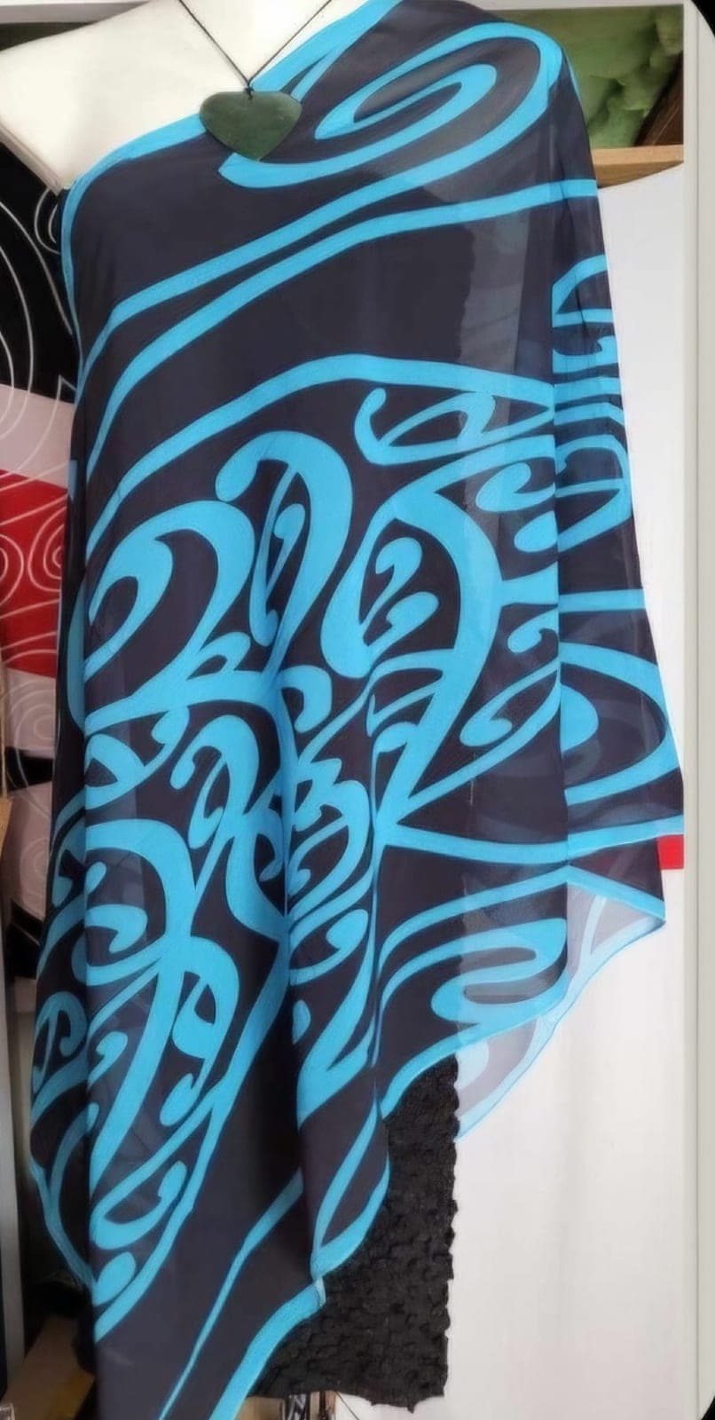 Black with Blue Koru Cloak — view 1